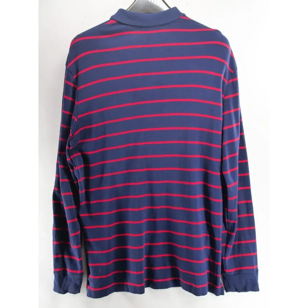 Polo Ralph Lauren Men's XL Navy Red Striped Long Sleeve Polo Shirt Classic